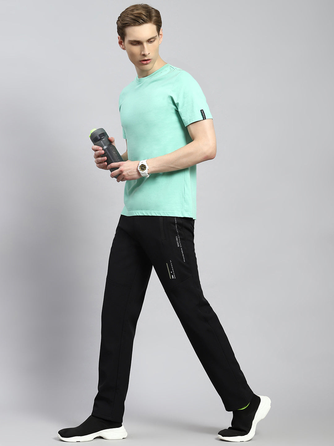 Men Black Plain Winter Lower