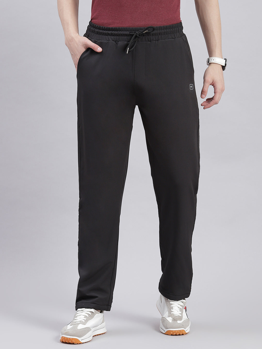 Men Black Solid Regular Fit Winter Lowers