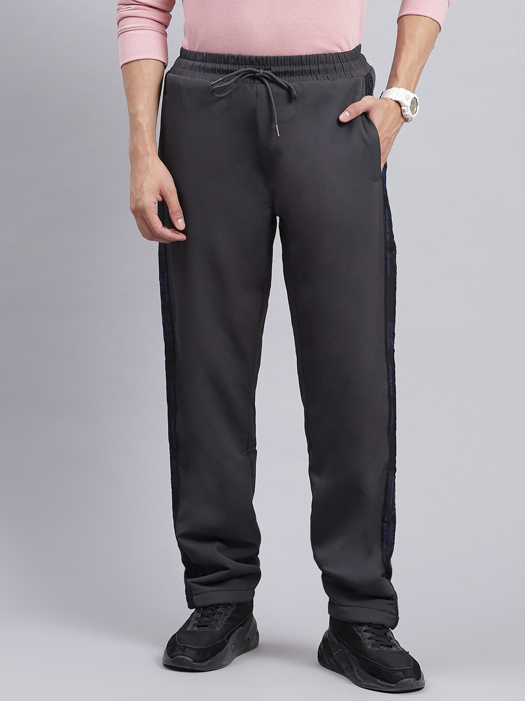 Men Grey Solid Polyester Blend Winter Lower