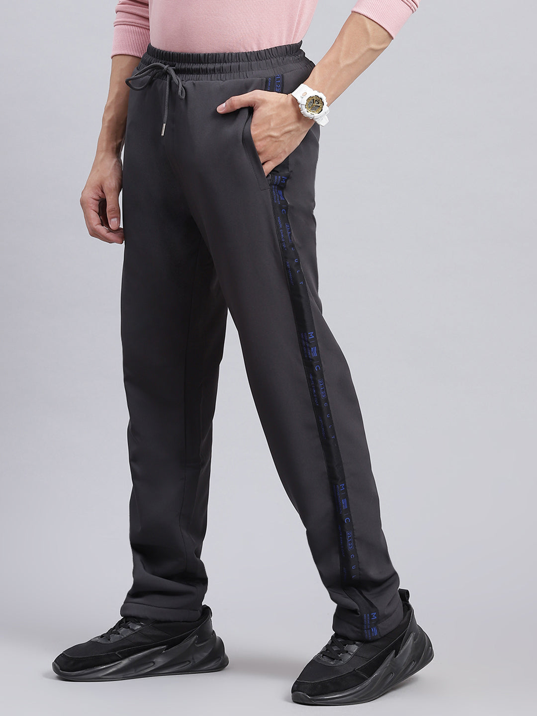 Men Grey Solid Polyester Blend Winter Lower