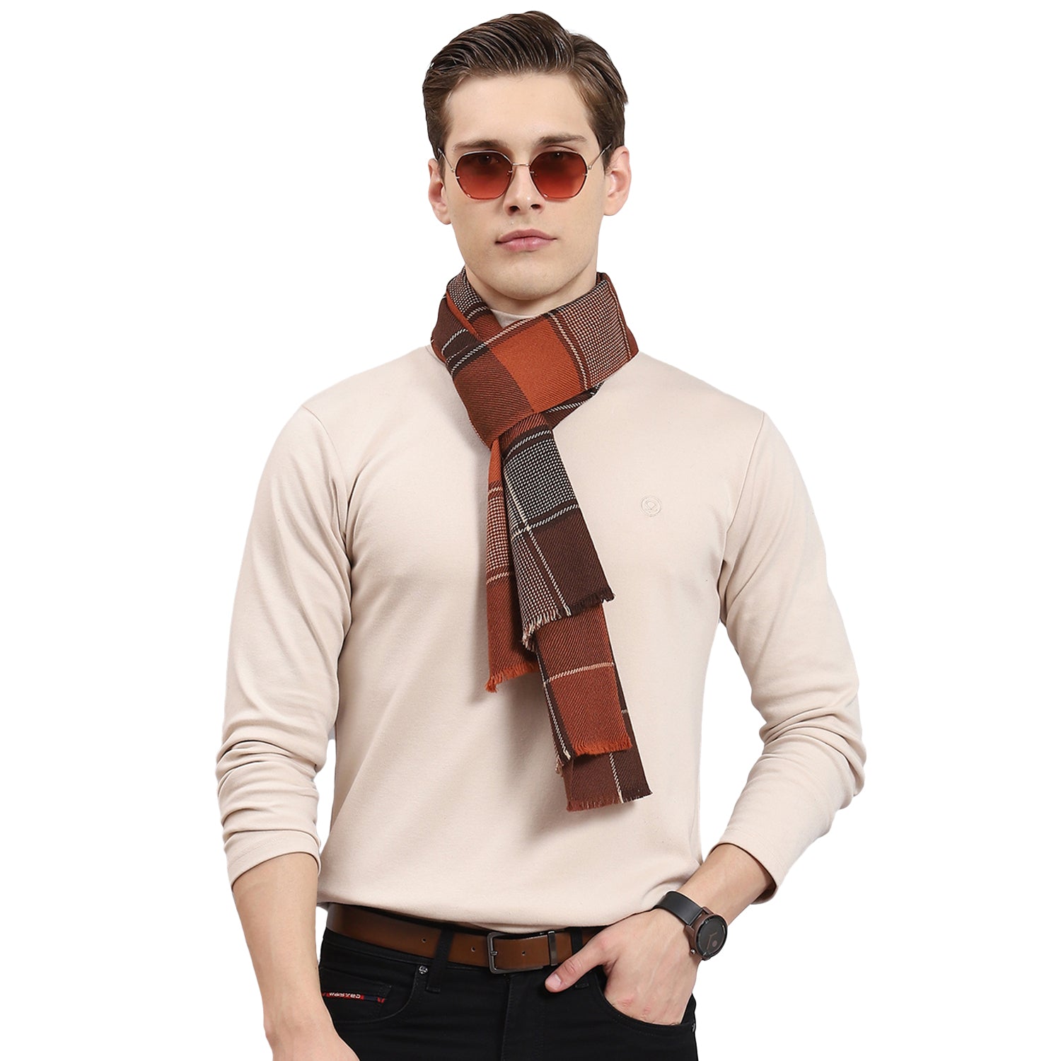 Men Brown Check Muffler