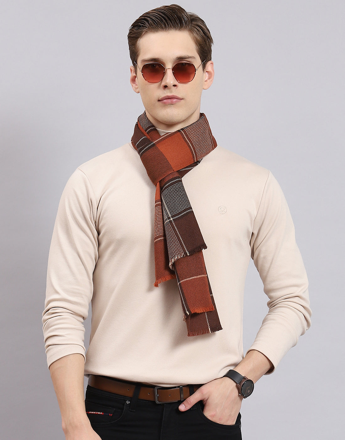 Men Brown Check Muffler