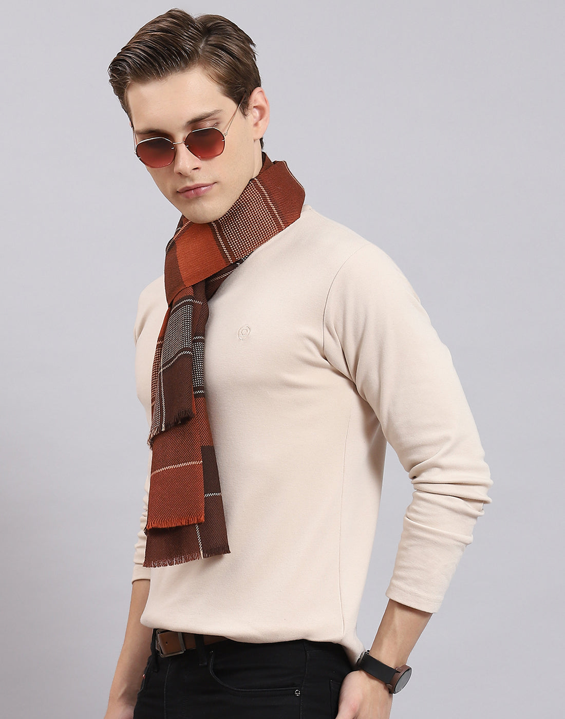 Men Brown Check Muffler