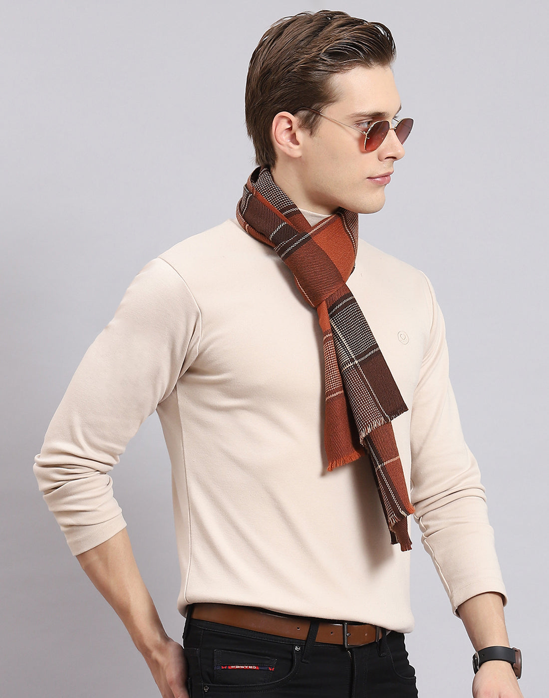 Men Brown Check Muffler