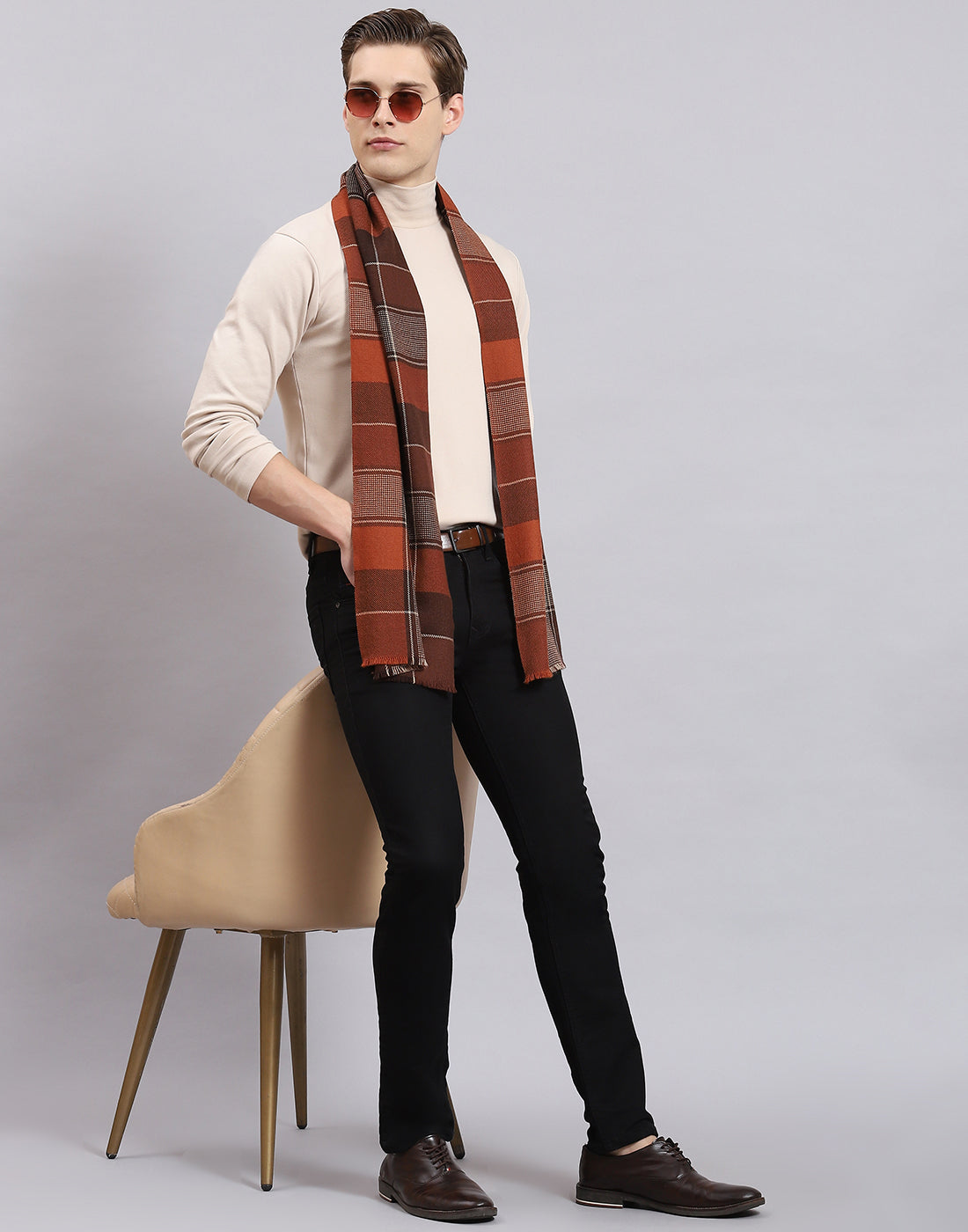 Men Brown Check Muffler