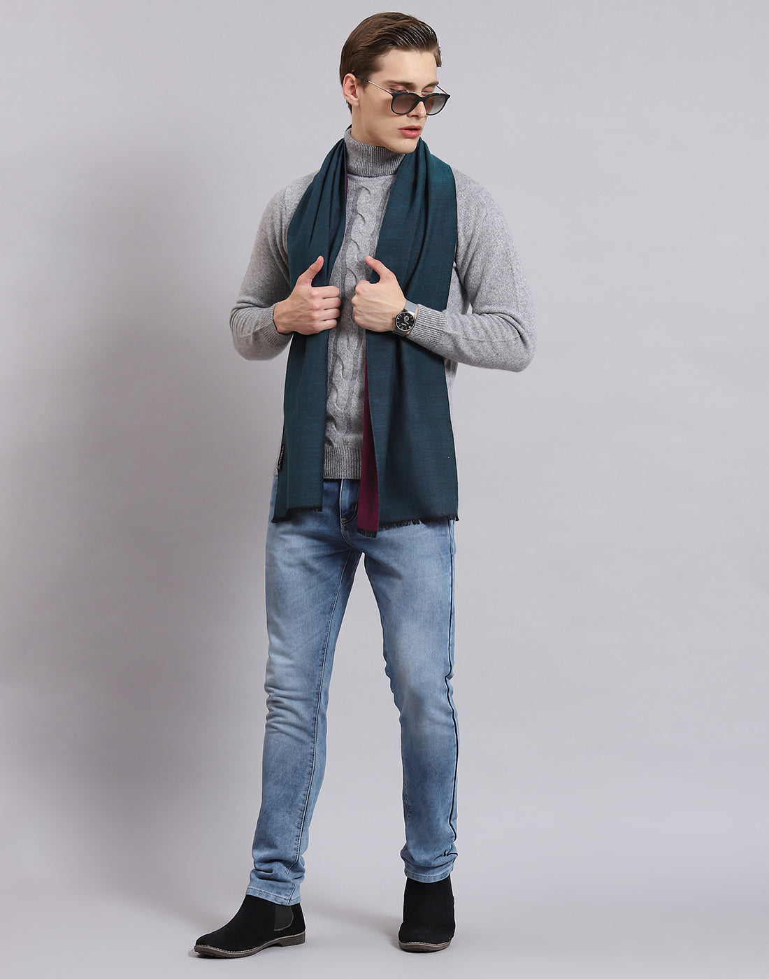 Men Teal Blue Solid Muffler