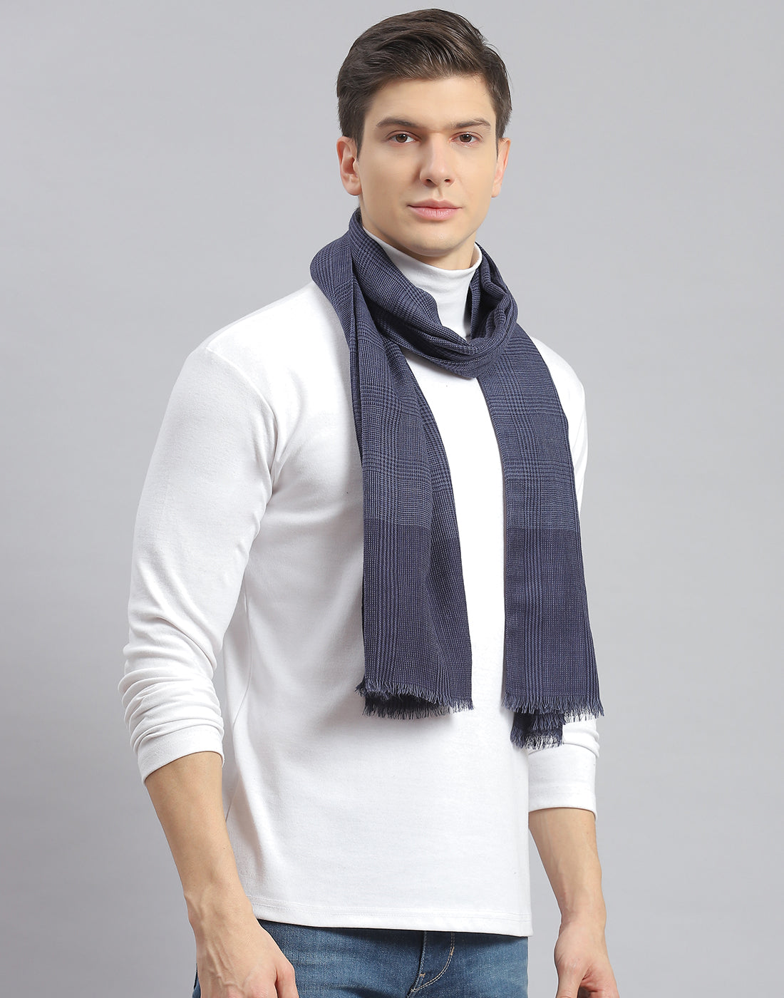 Men Navy Blue Check Muffler