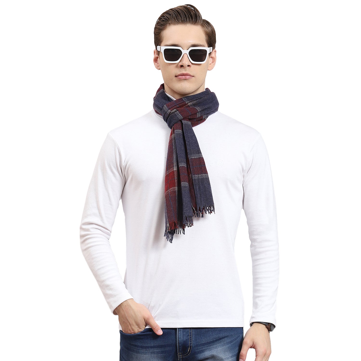 Men Teal Blue Check Muffler