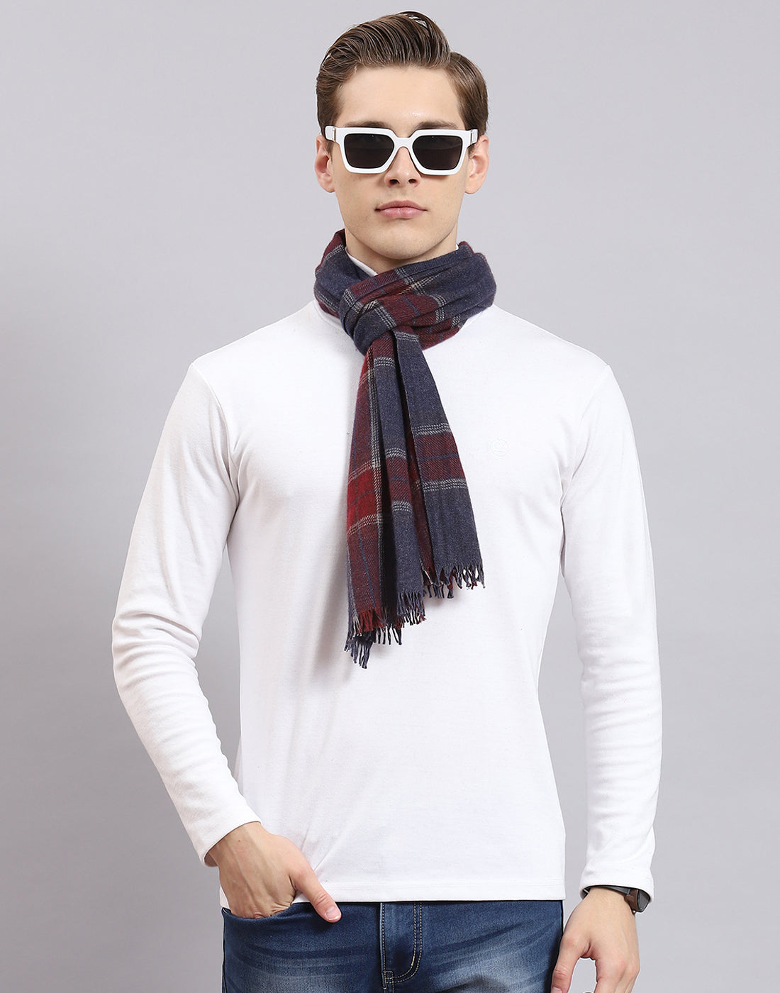 Men Teal Blue Check Muffler