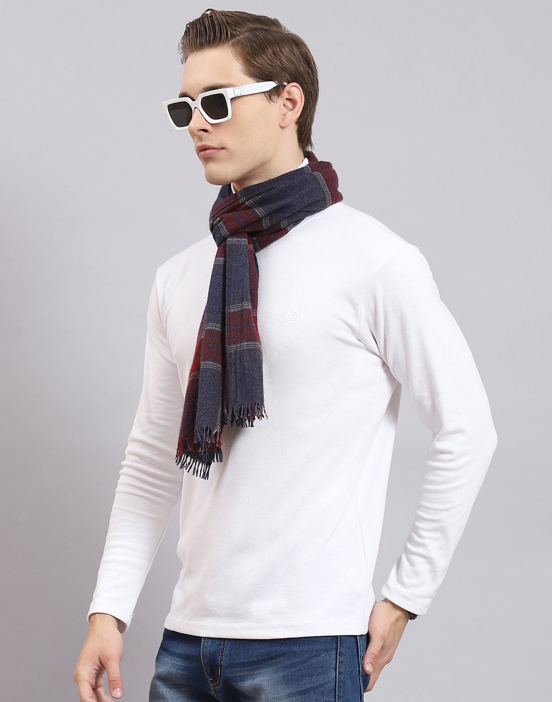 Men Teal Blue Check Muffler