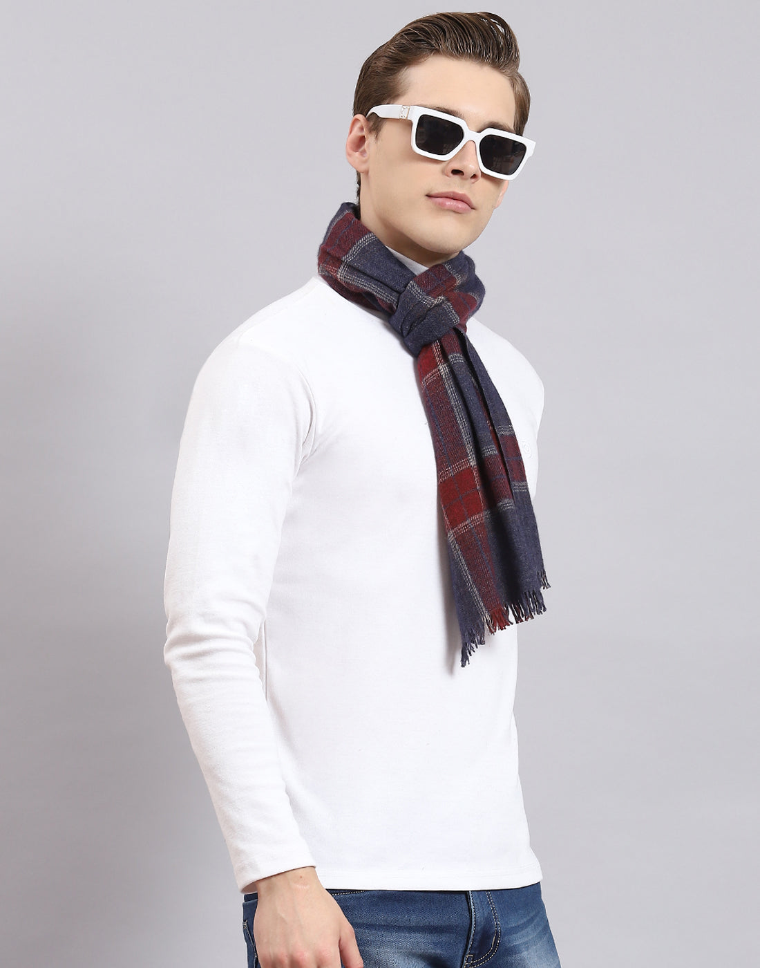 Men Teal Blue Check Muffler