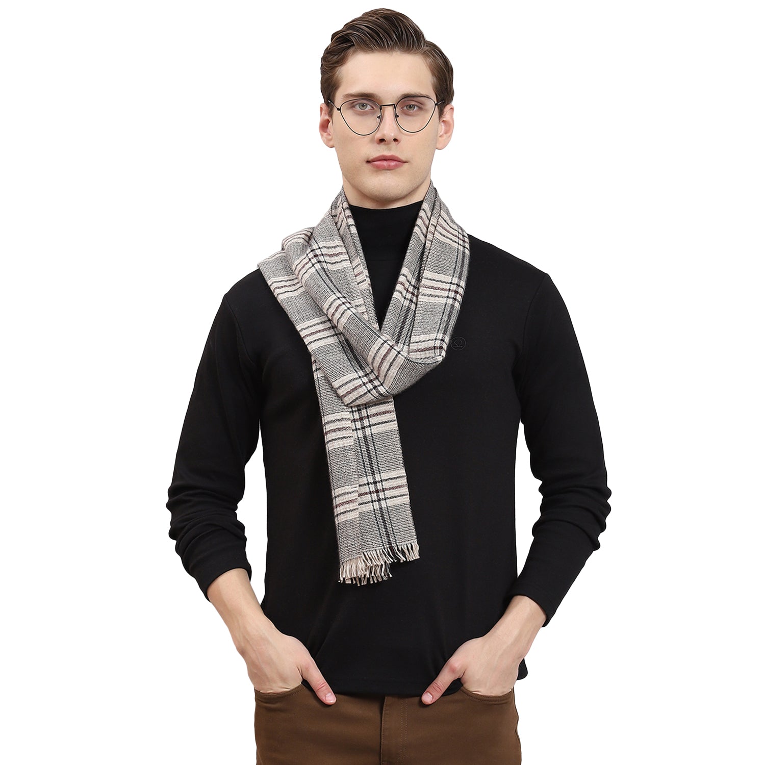Men Beige Check Muffler