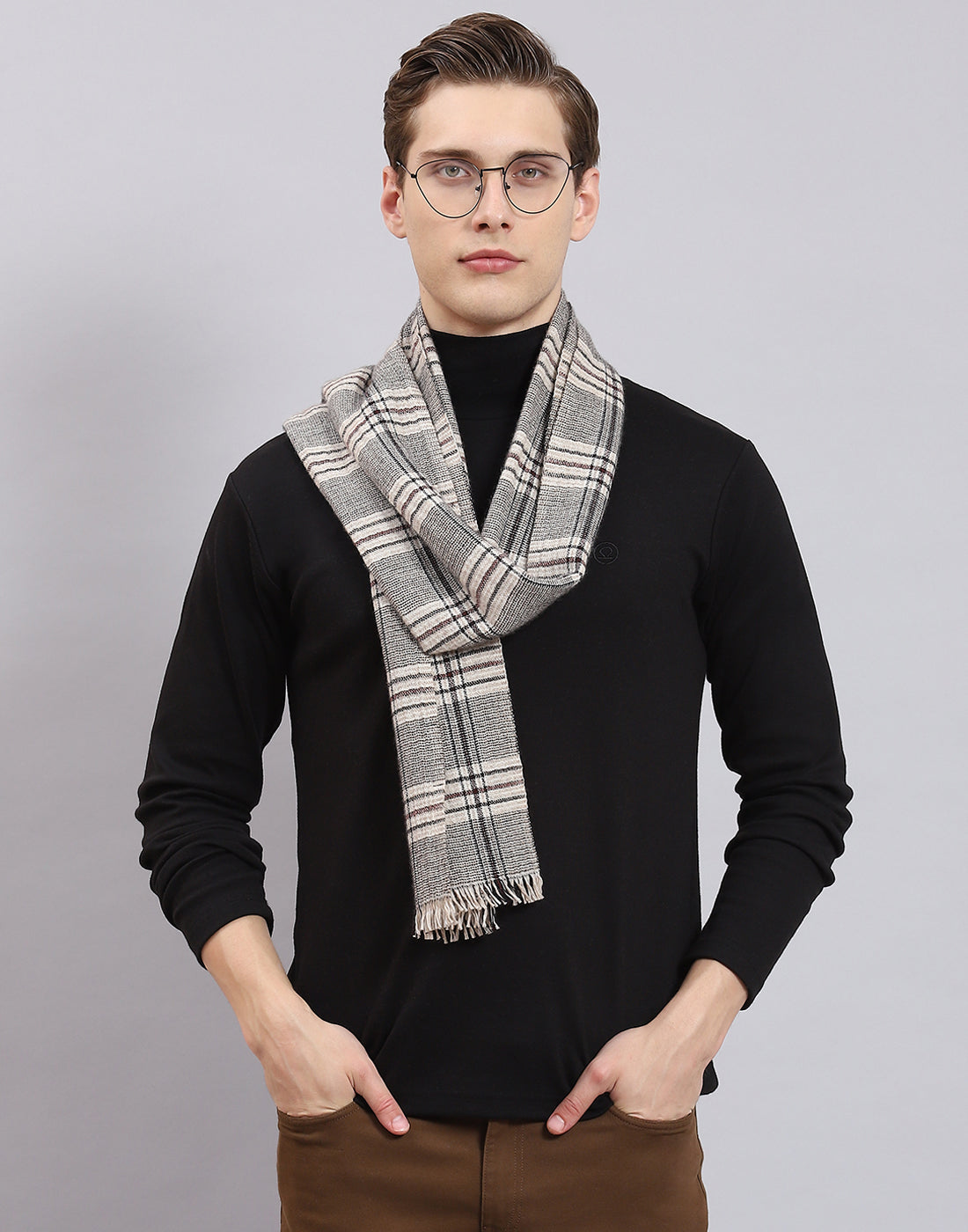Men Beige Check Muffler