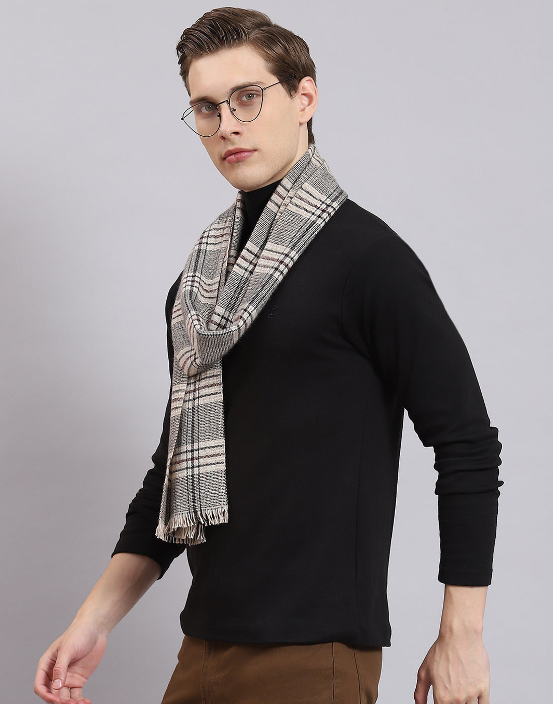 Men Beige Check Muffler