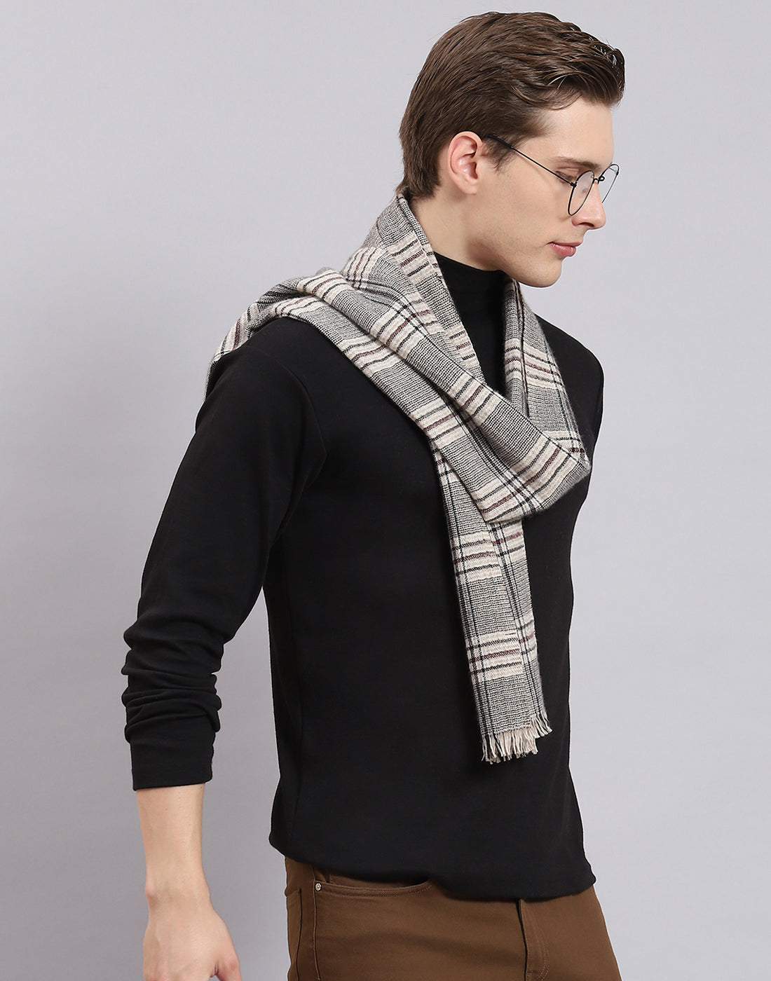 Men Beige Check Muffler