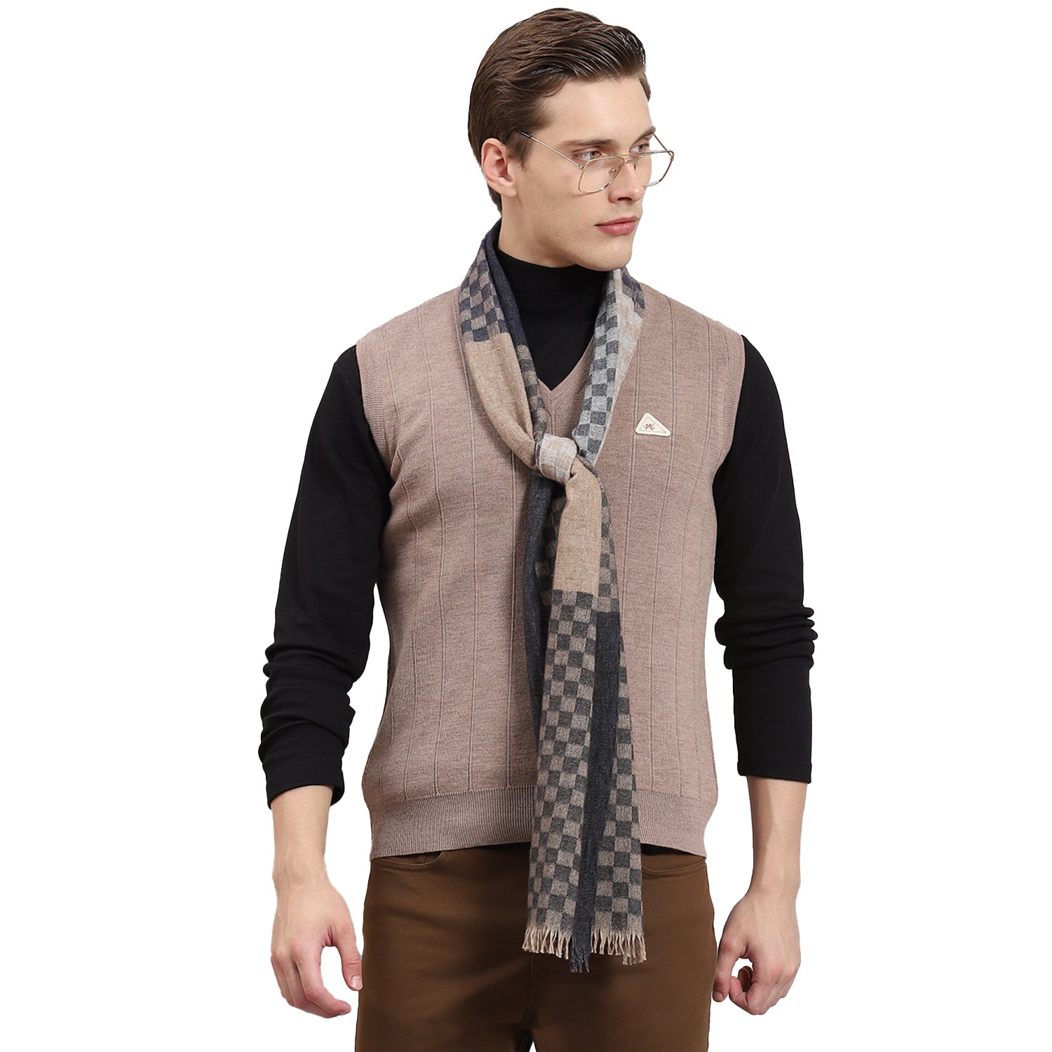 Men Grey Check Muffler