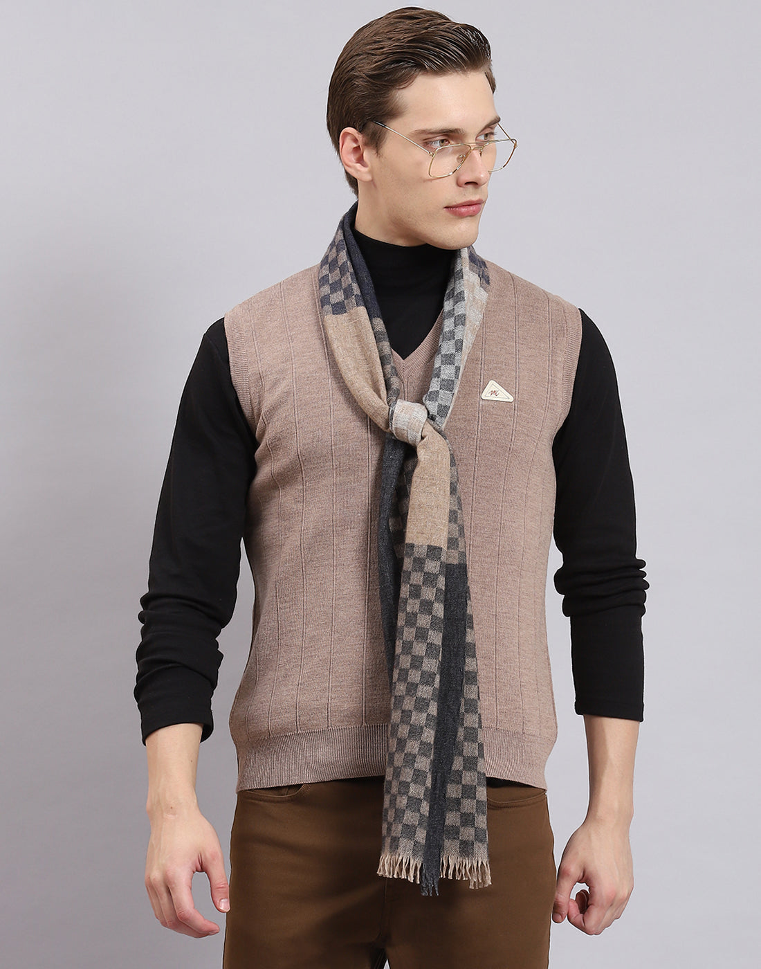 Men Grey Check Muffler