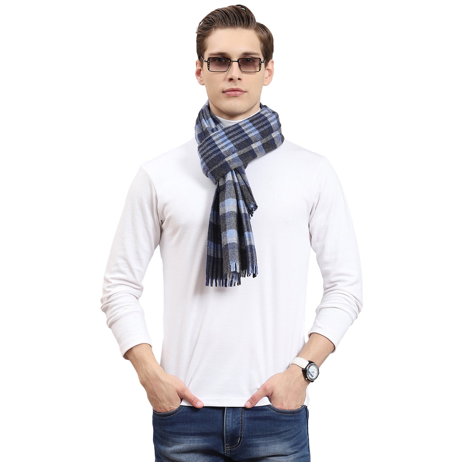 Men Blue Check Muffler