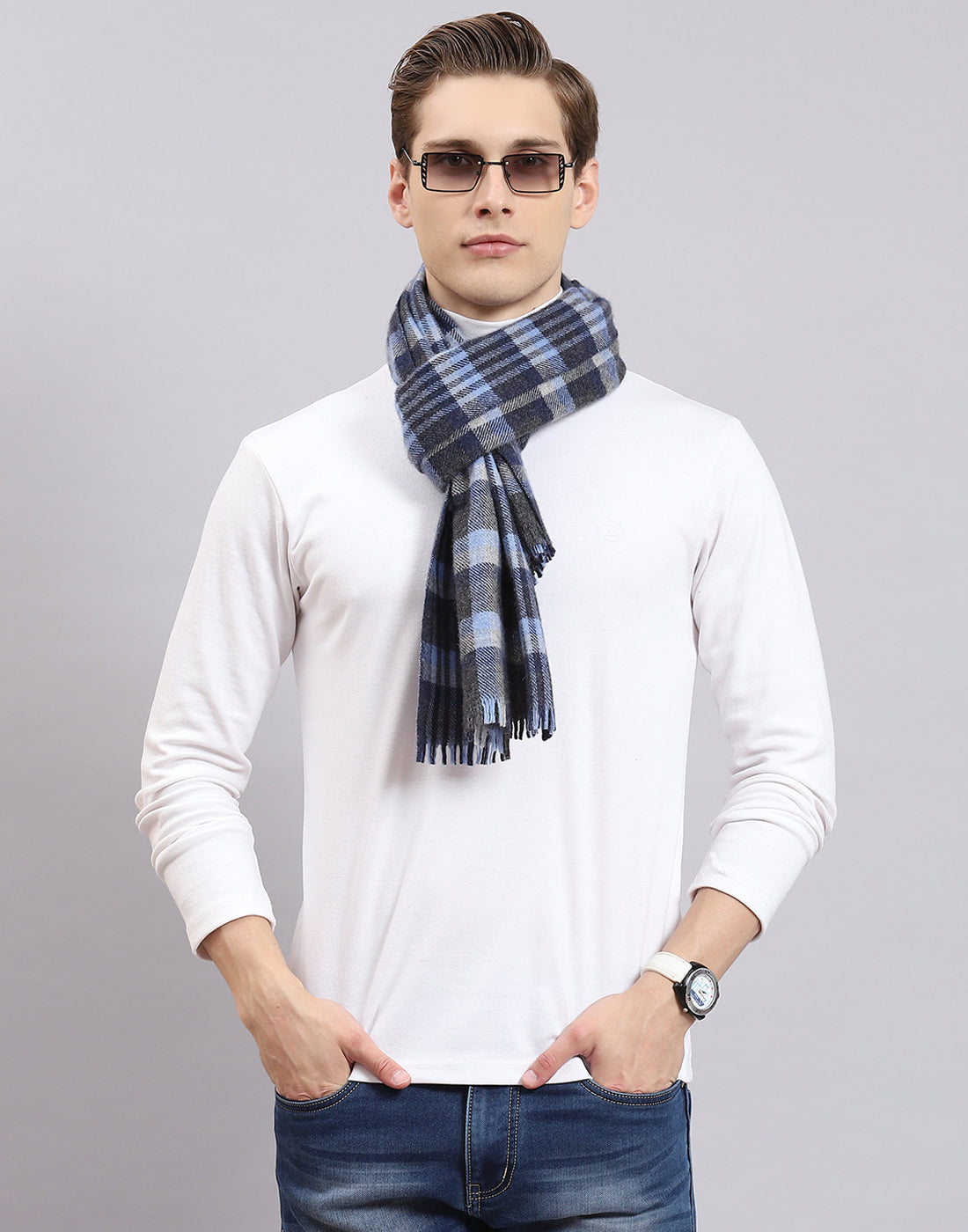 Men Blue Check Muffler