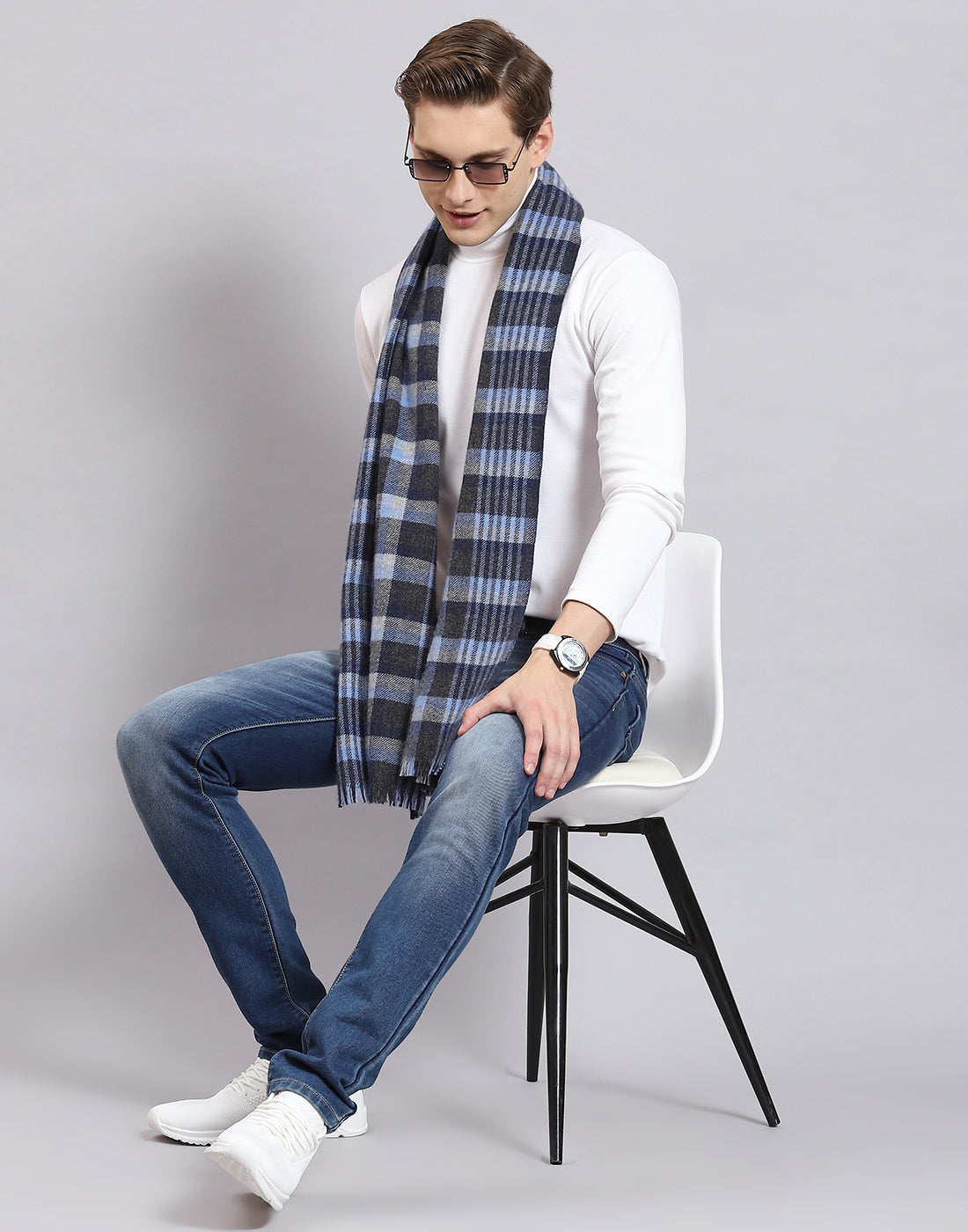 Men Blue Check Muffler