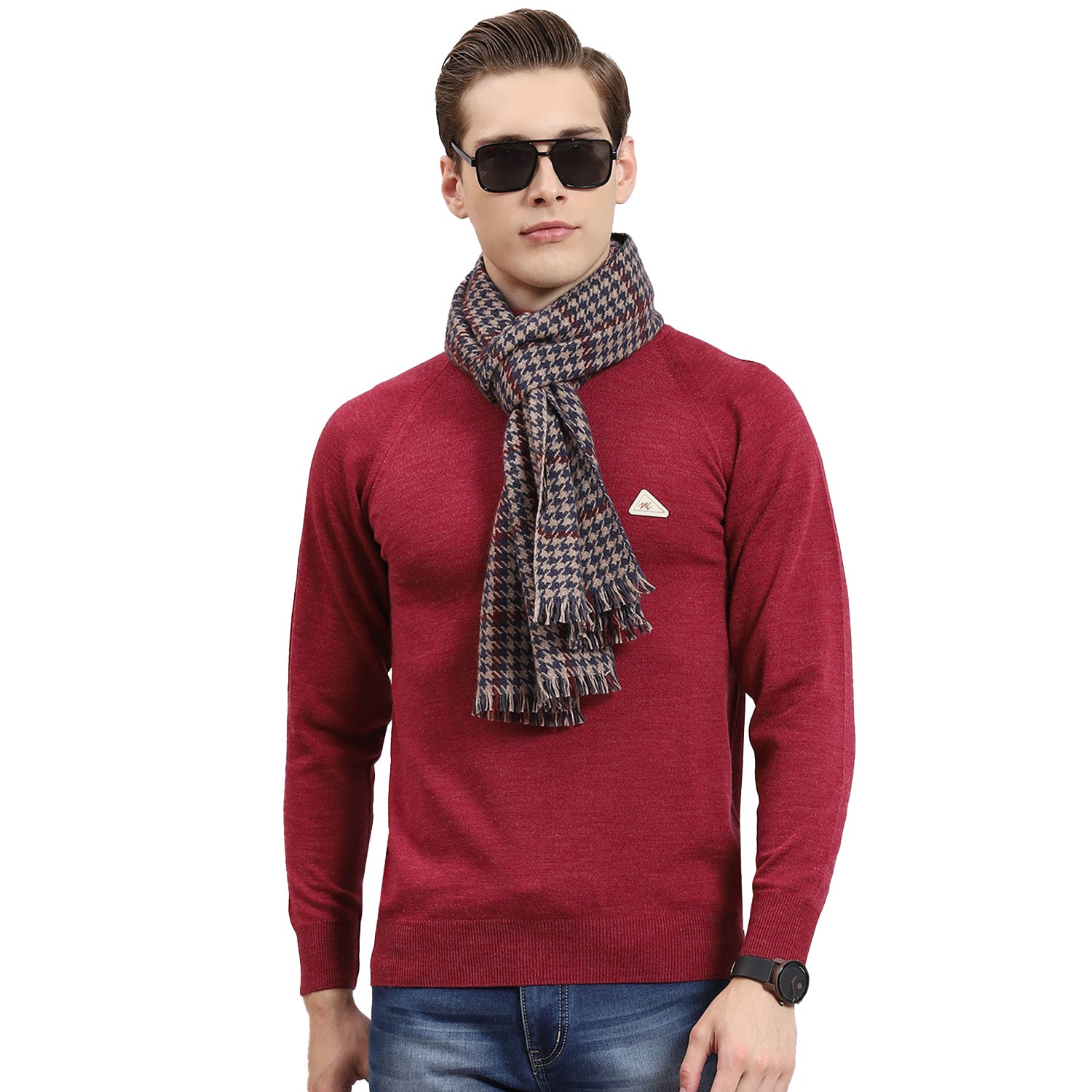 Men Teal Blue Check Muffler