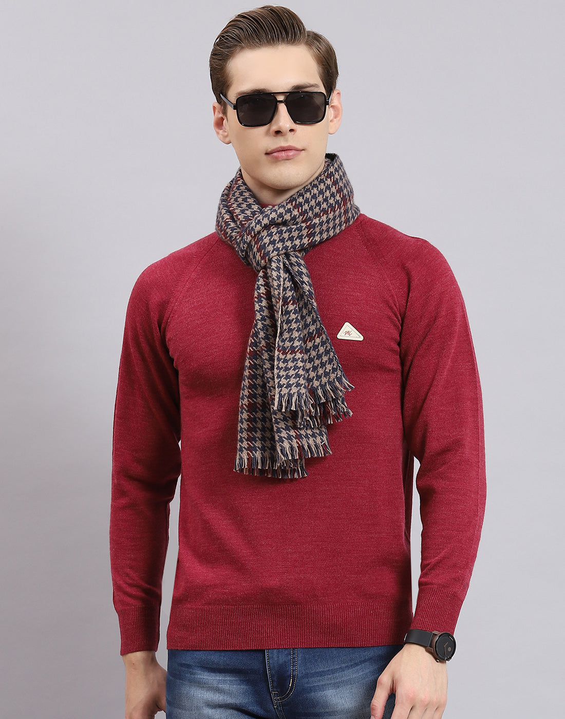 Men Teal Blue Check Muffler