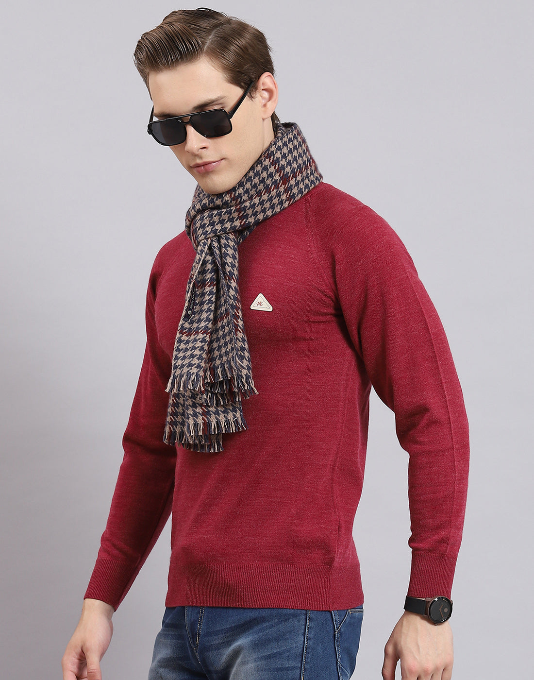 Men Teal Blue Check Muffler