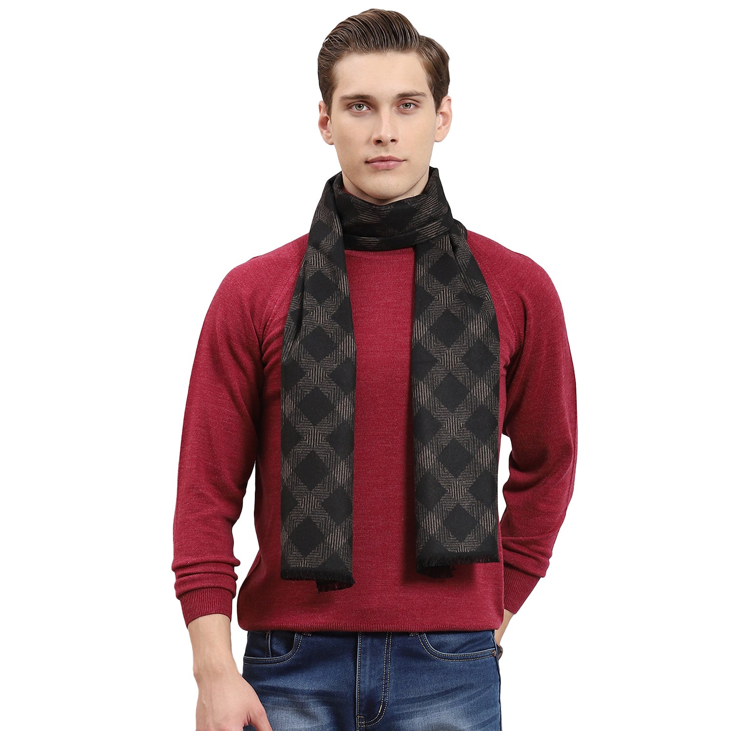 Men Black Self Design Muffler