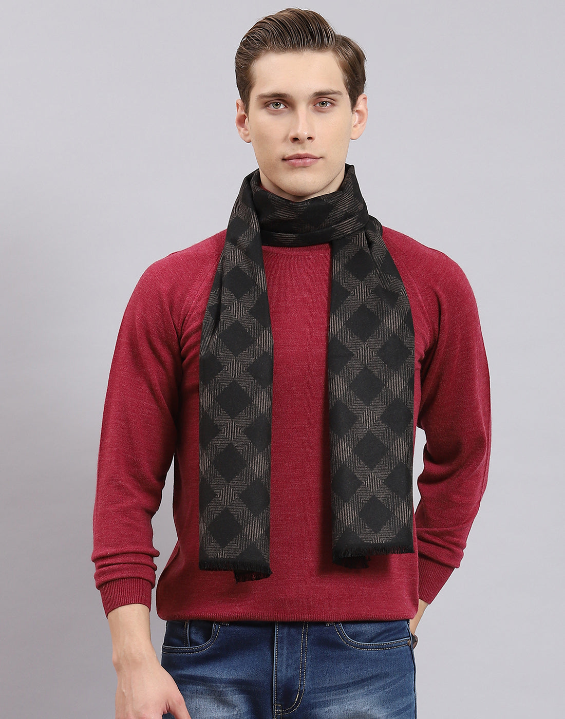 Men Black Self Design Muffler