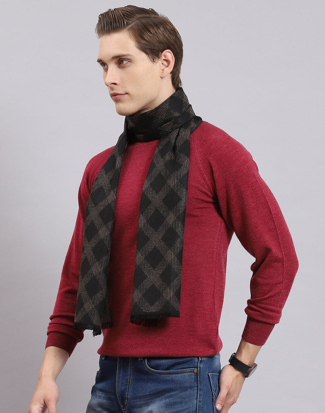 Men Black Self Design Muffler