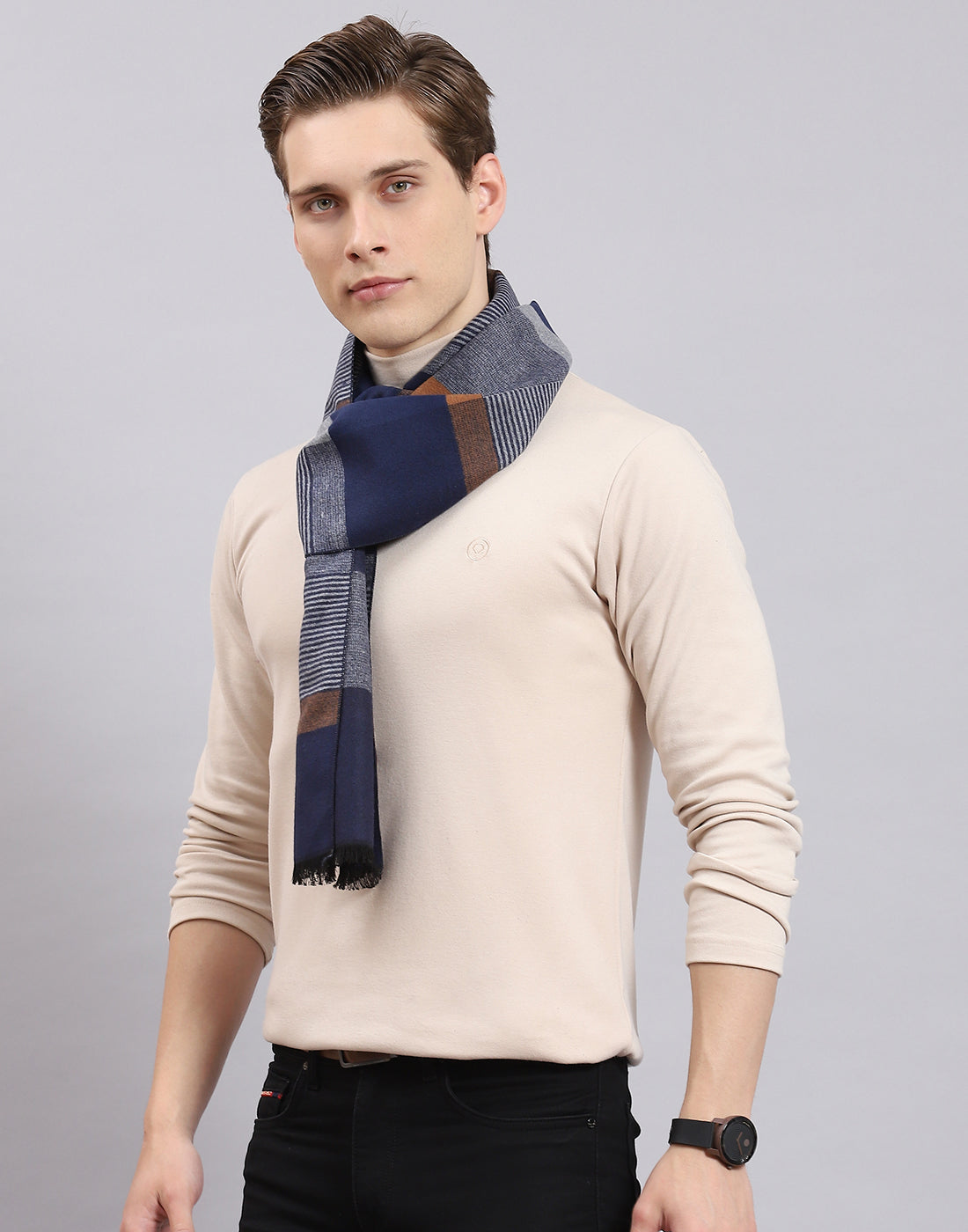 Men Blue Self Design Muffler