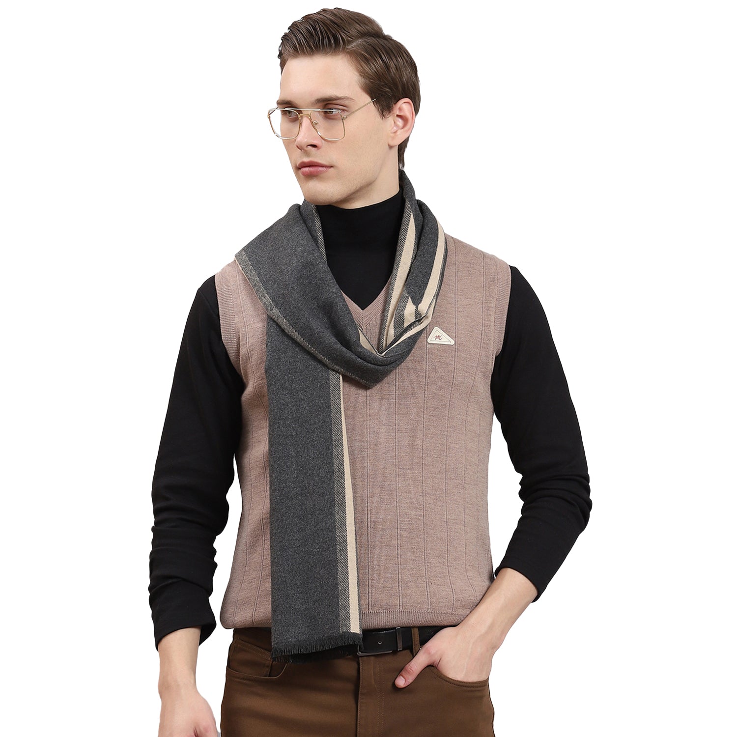 Men Beige Self Design Muffler