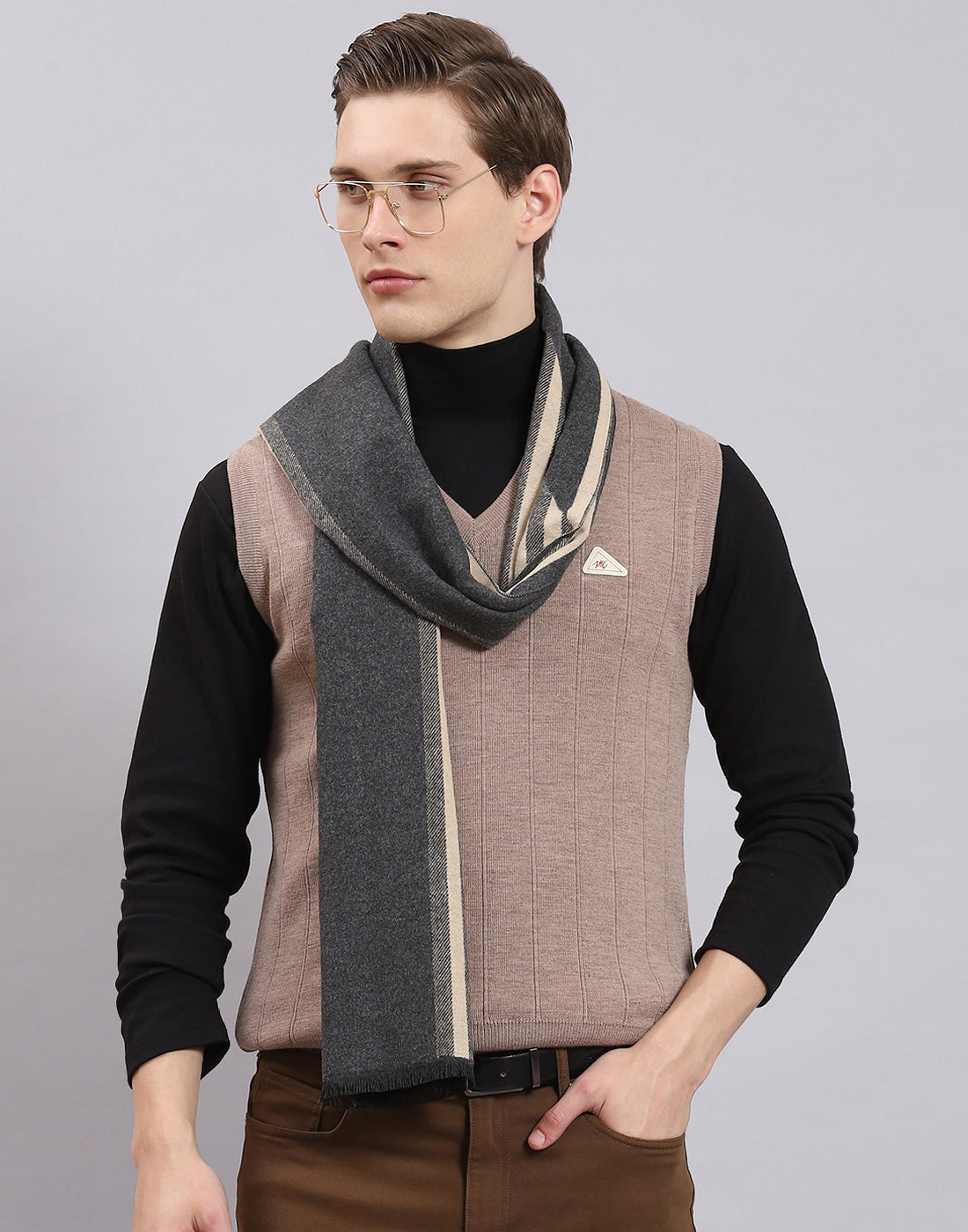Men Beige Self Design Muffler