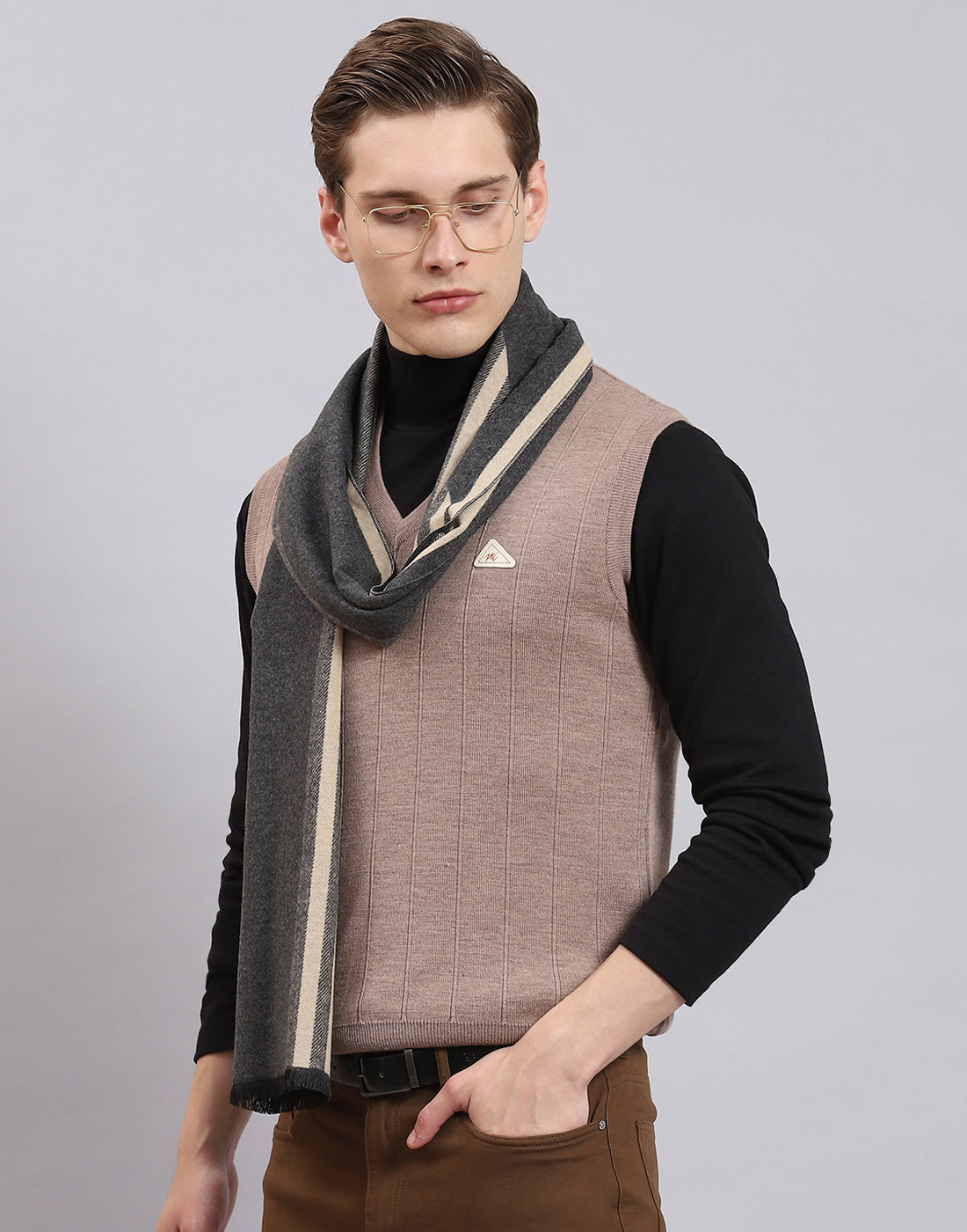 Men Beige Self Design Muffler