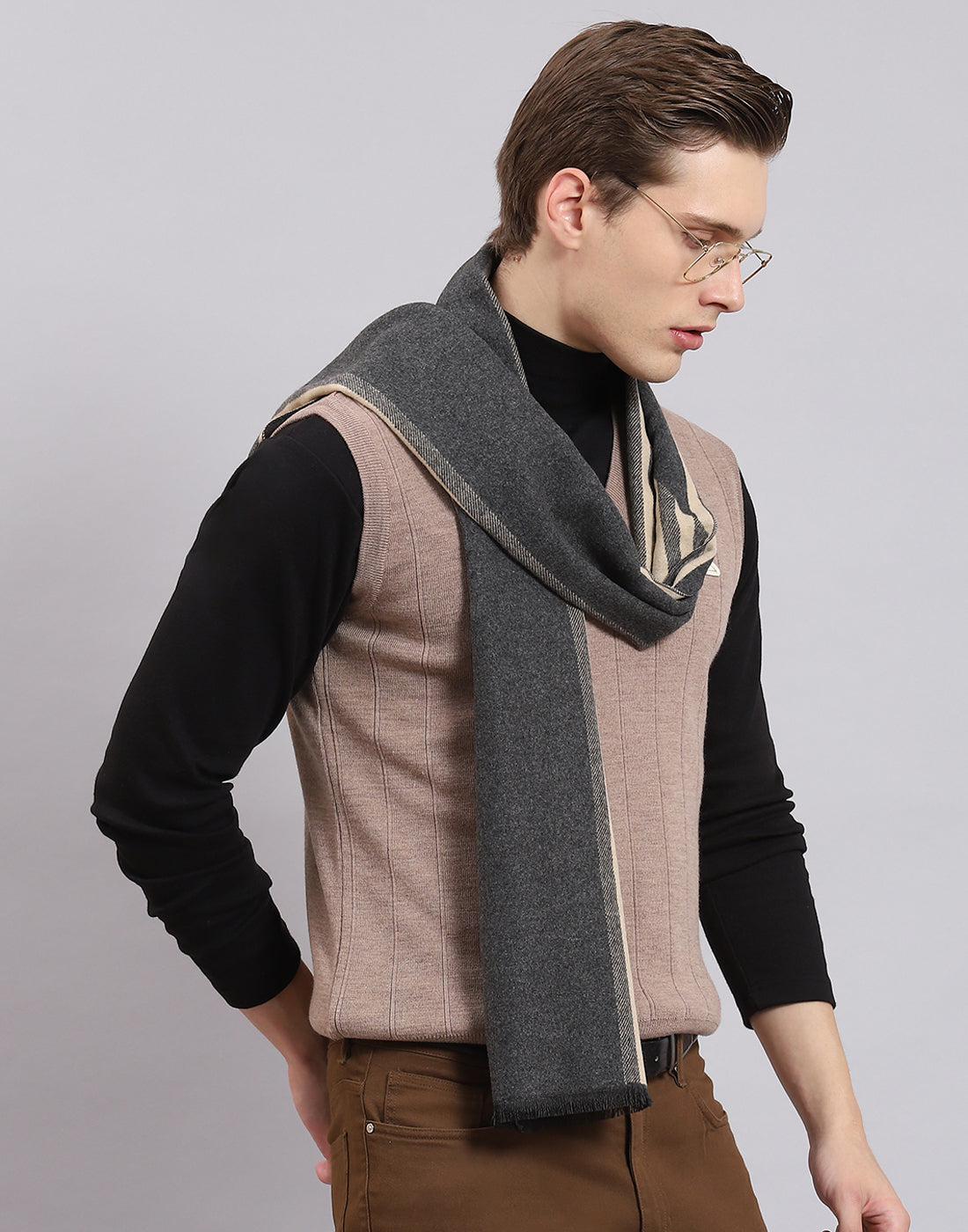 Men Beige Self Design Muffler