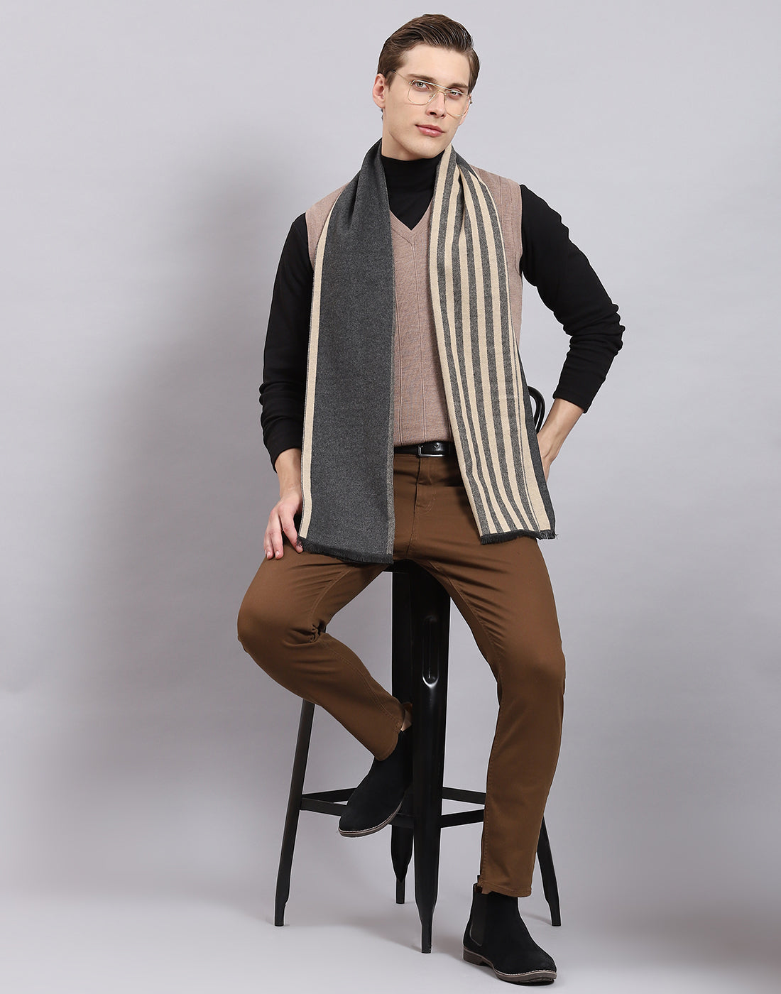 Men Beige Self Design Muffler