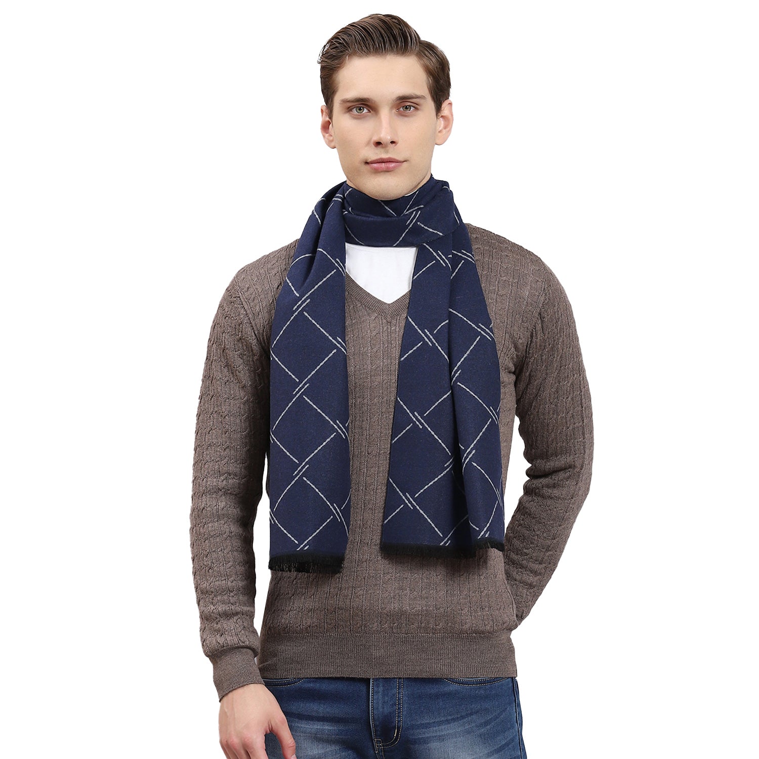 Men Navy Blue Self Design Muffler