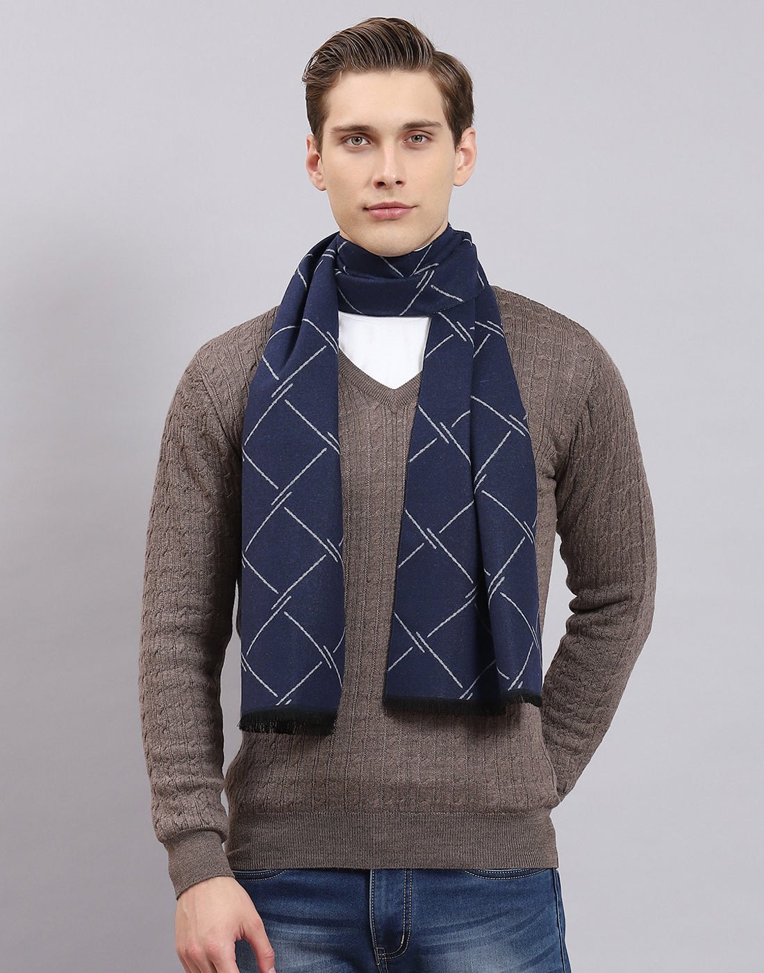 Men Navy Blue Self Design Muffler