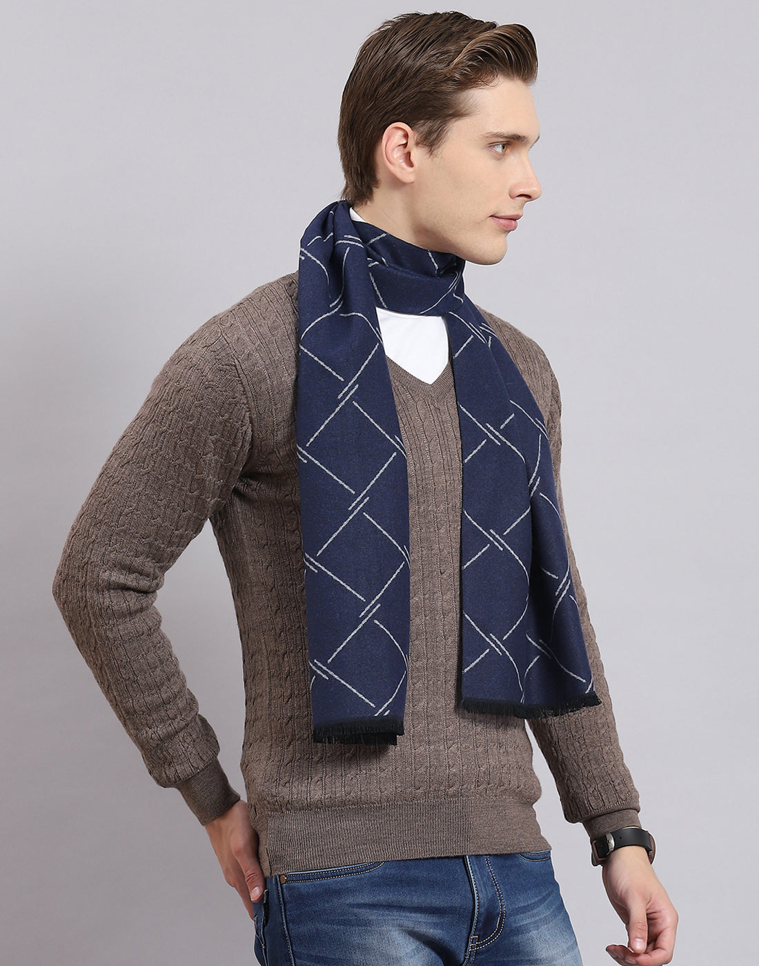 Men Navy Blue Self Design Muffler