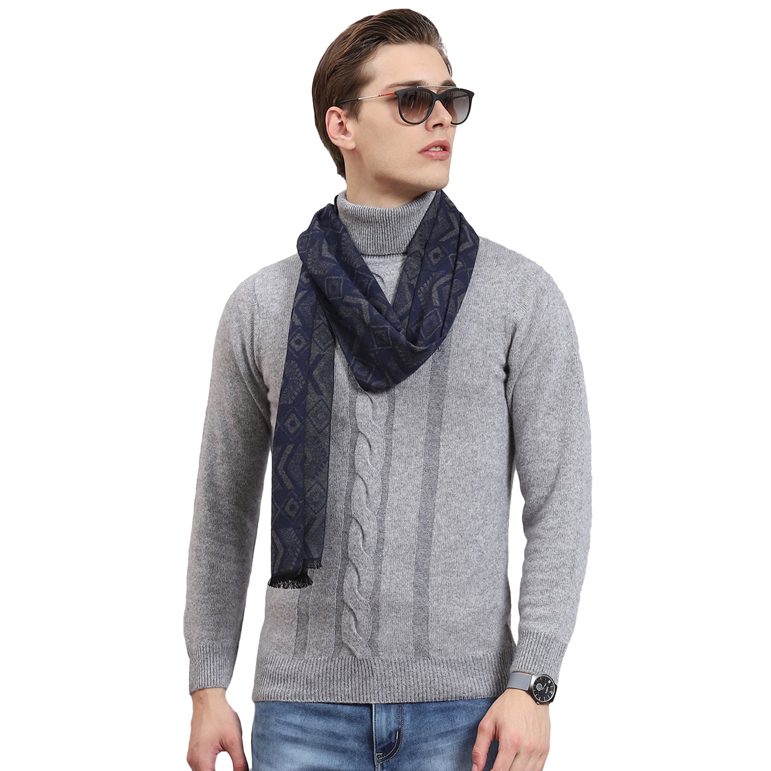 Men Grey Self Design Muffler