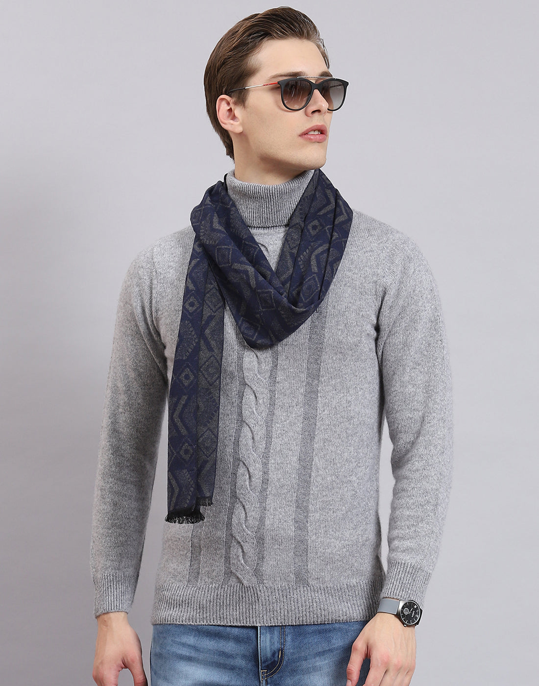 Men Grey Self Design Muffler