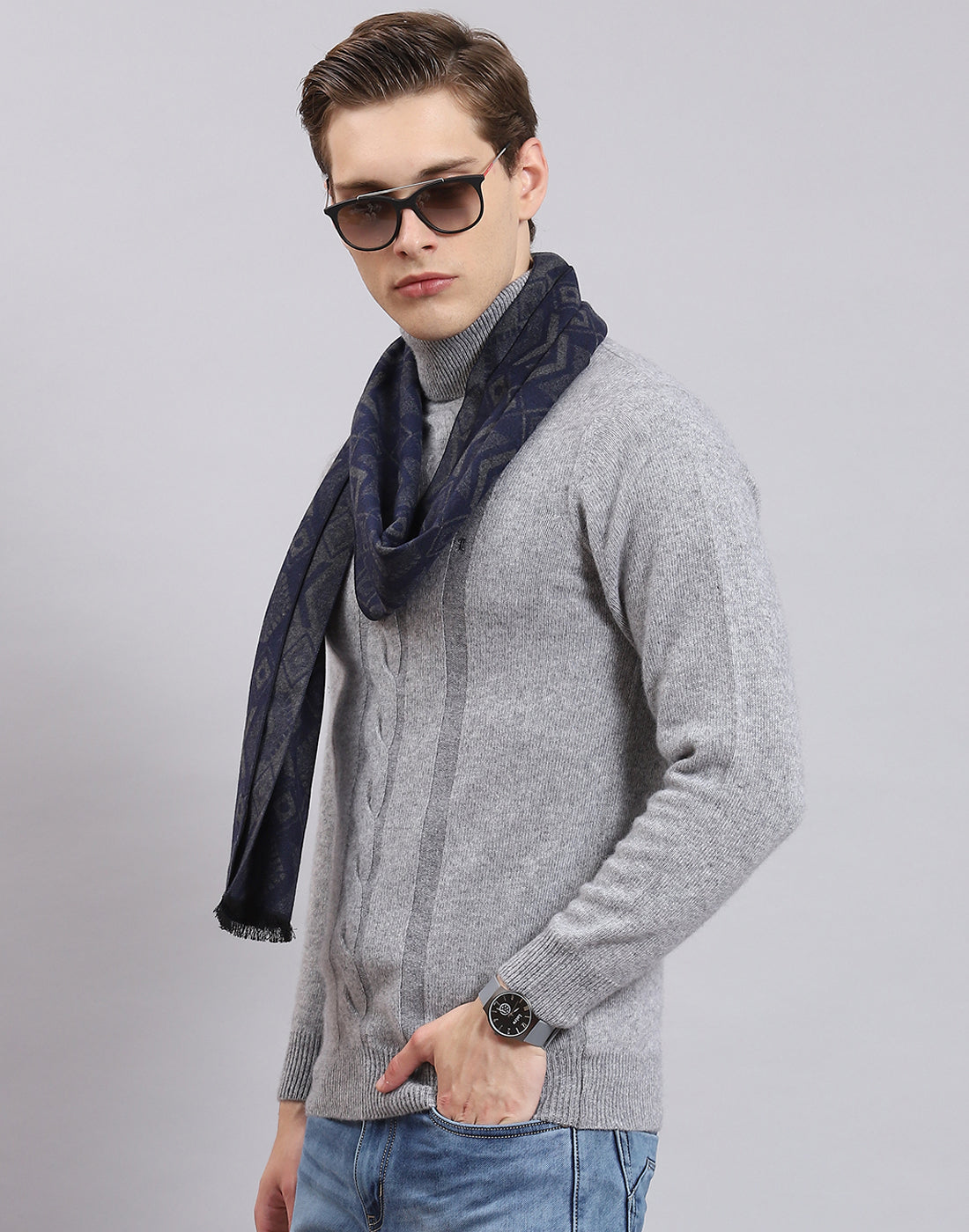 Men Grey Self Design Muffler