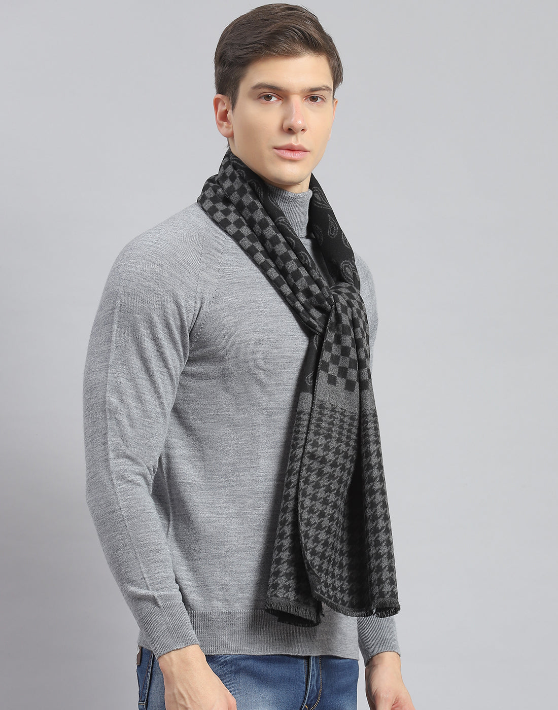Men Black Check Muffler