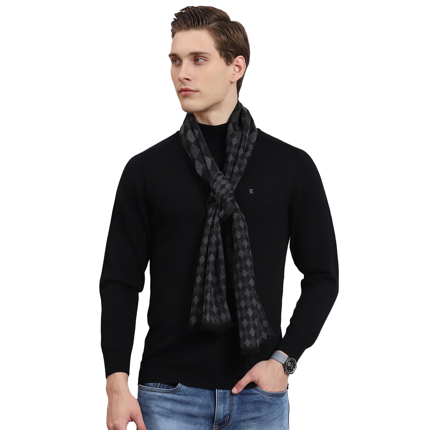 Men Grey Self Design Muffler