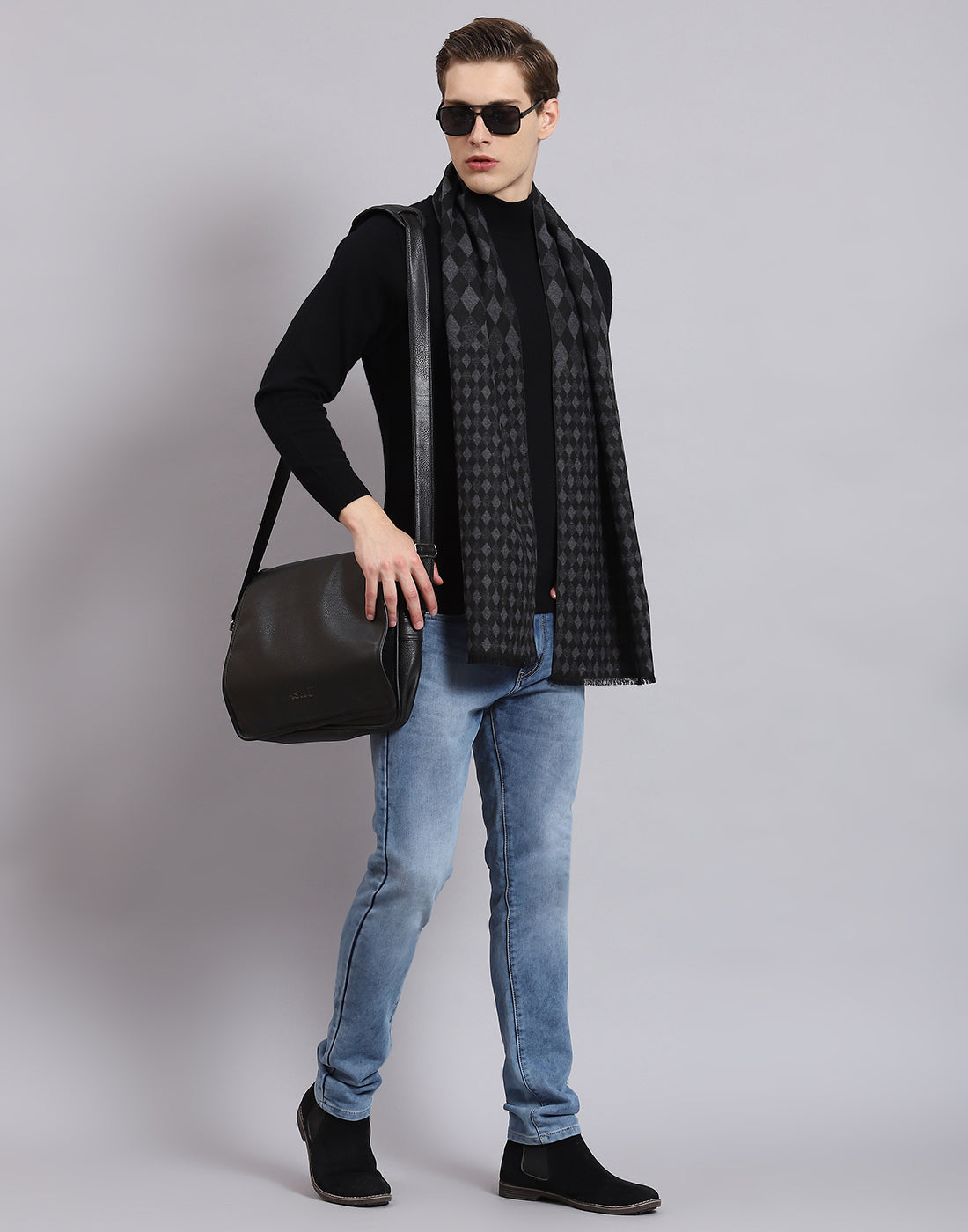 Men Grey Self Design Muffler