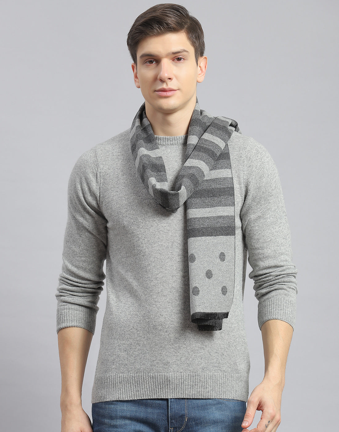 Men Grey Melange Stripe Muffler
