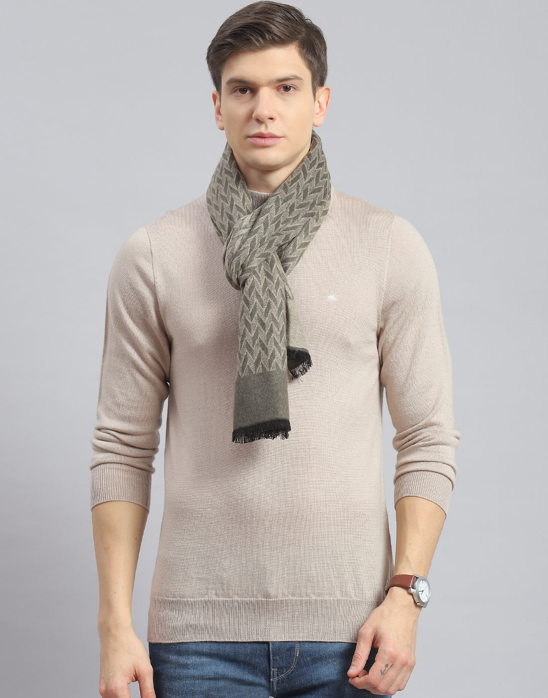 Men Khaki Self Design Muffler