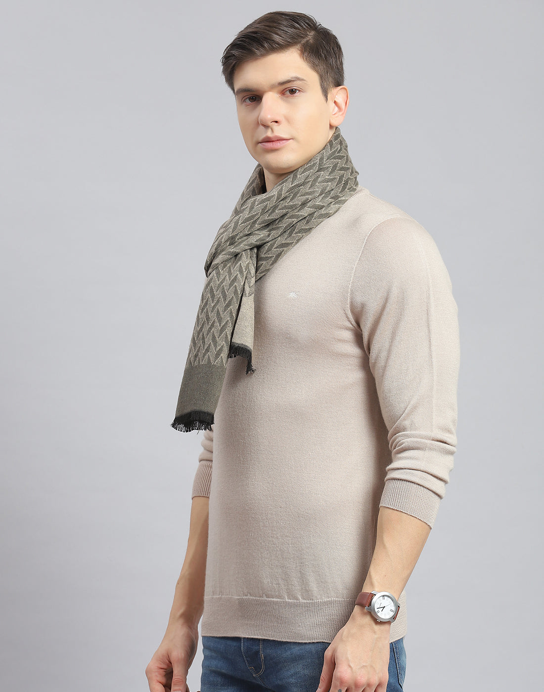 Men Khaki Self Design Muffler