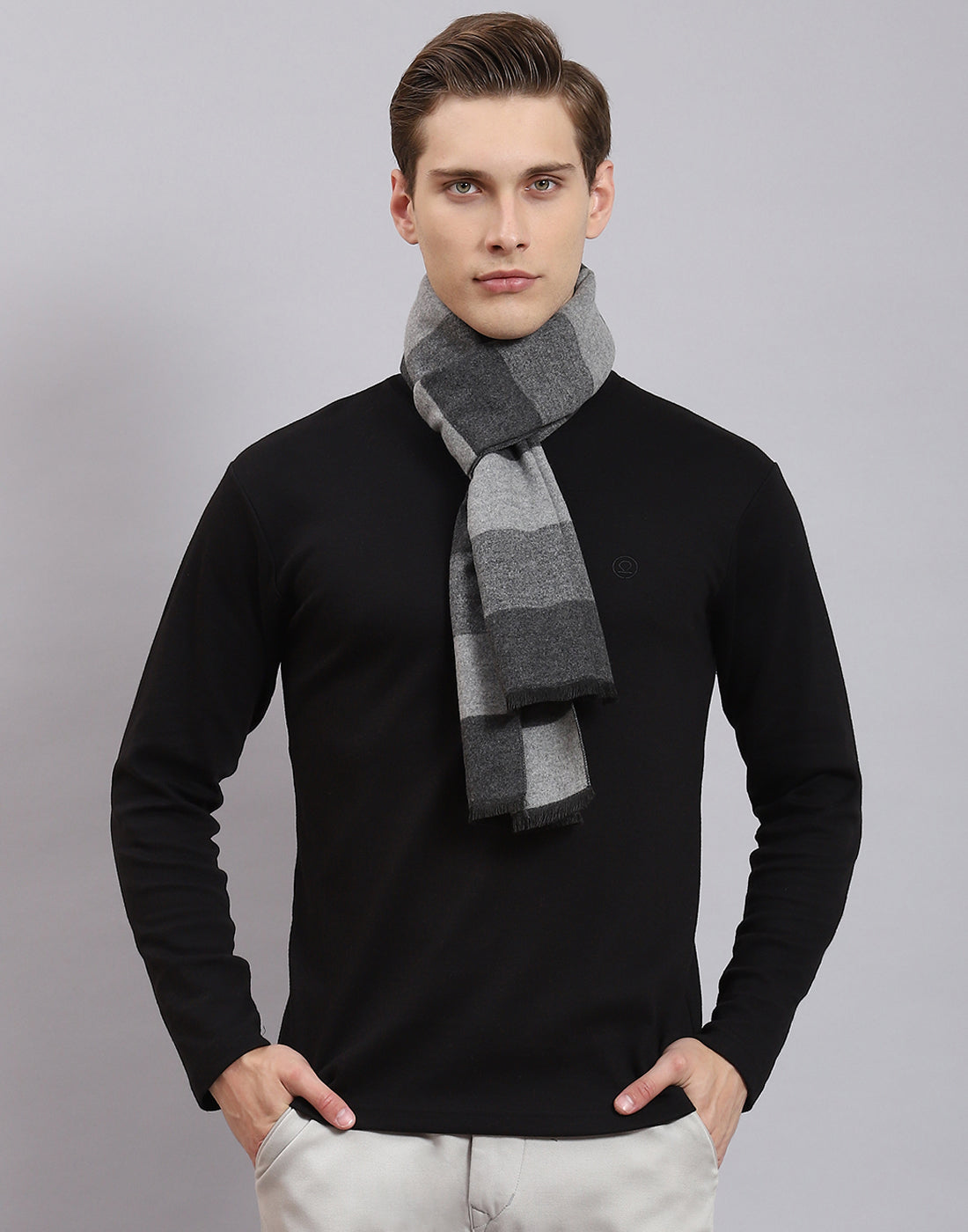 Men Grey Solid Muffler