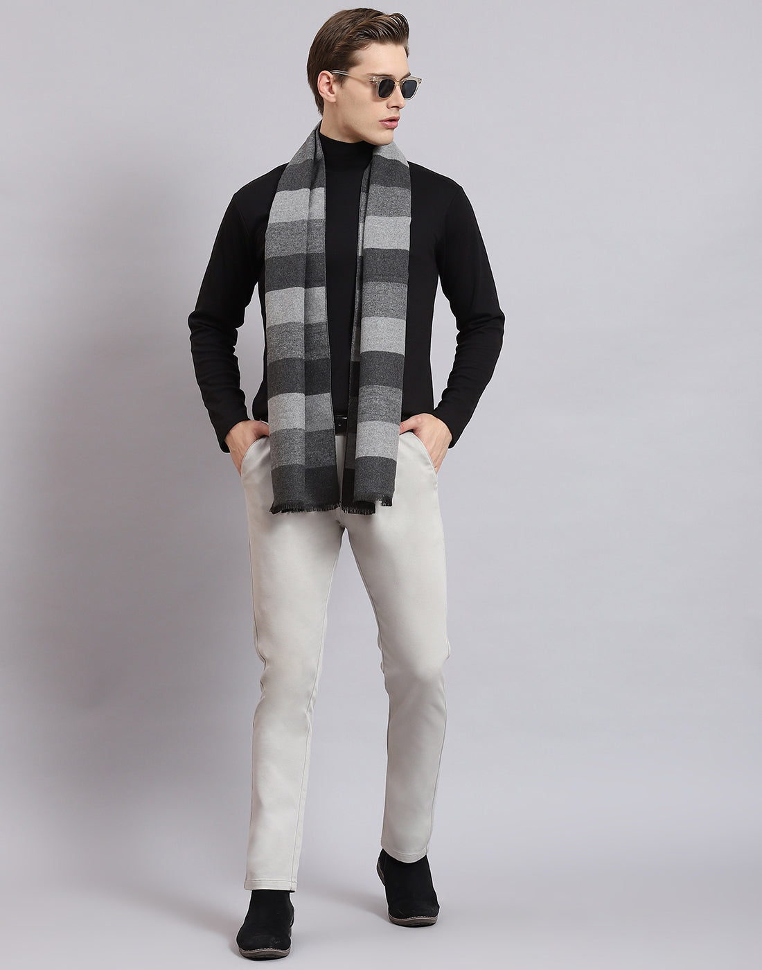 Men Grey Solid Muffler